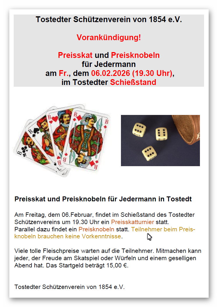 Preisskat und Preisknoblen 06.02.26, 19.30 Uhr